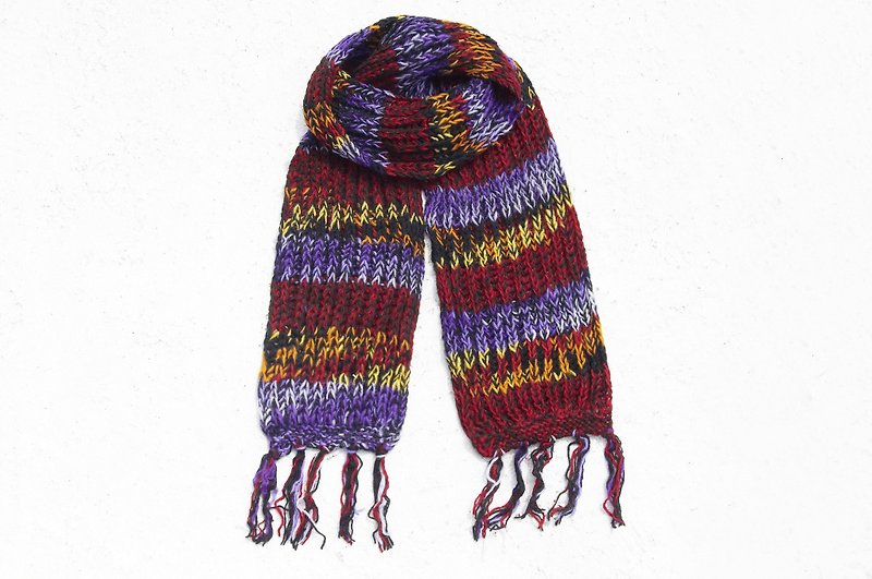 Christmas gift limited to a hand-woven pure wool scarf / knitted scarf / hand-woven striped scarf / hand knitted scarf (made in nepal) - Eastern European color world stripes - ผ้าพันคอ - ขนแกะ หลากหลายสี