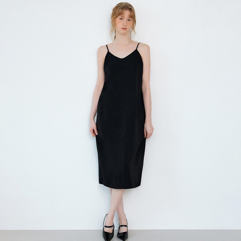 Korea sisterhood, Slip long dress - Black - 洋裝/連身裙 - 聚酯纖維 黑色