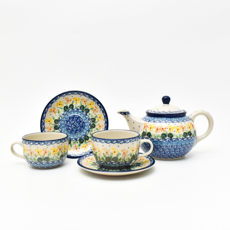 Polish handmade pottery cup and pot set (1 pot and 2 cups set) - ถ้วย - ดินเผา 