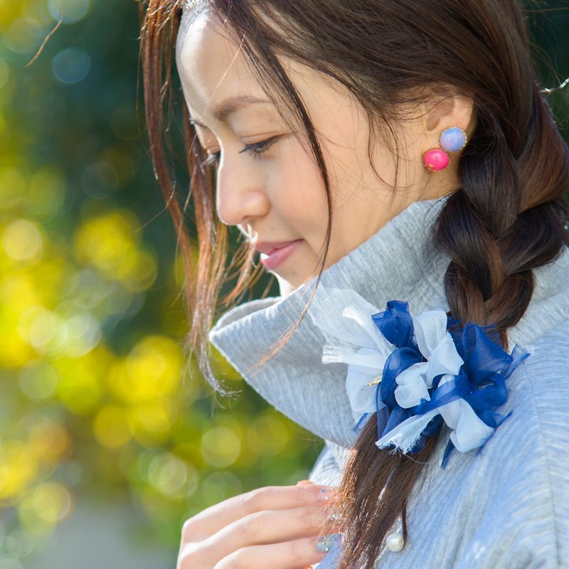 mini || 蔚藍海洋 || 花漾編織髮夾 - 髮飾 - 聚酯纖維 藍色