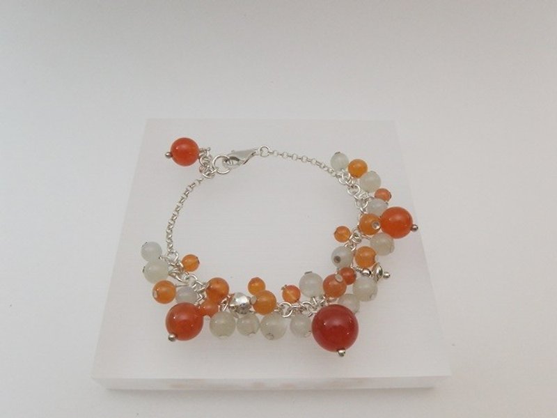 "Orange-red fantasy" - natural + orange chalcedony moonstone silver bracelets original design in Hong Kong - Bracelets - Gemstone Orange