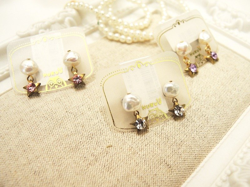 §HUKUROU § Clouds Stars Pearl Earrings (Pearl) - Earrings & Clip-ons - Other Metals 