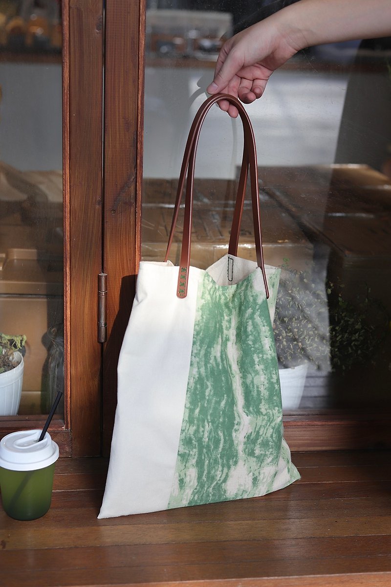 原創自製款|小森林自然感拼色帆布包大容量單肩包環保布袋 - 手袋/手提袋 - 棉．麻 粉紅色