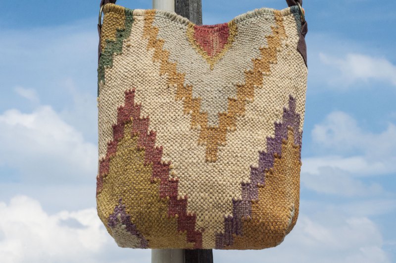 Ethnic style side backpack/handmade side back carpet bag/carpet cross-body bag/boho cross-body bag-African Desert - Messenger Bags & Sling Bags - Cotton & Hemp Multicolor