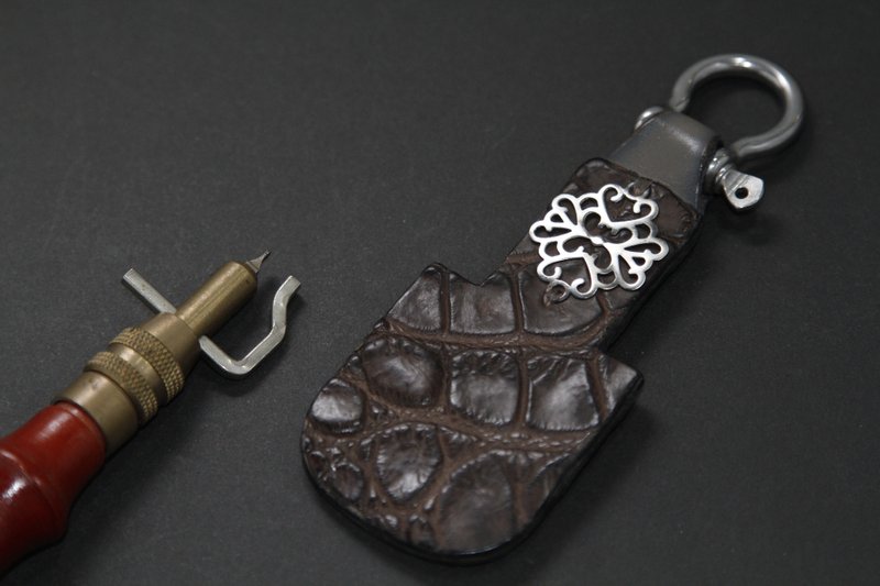 Genuine crocodile leather key chain - Keychains - Genuine Leather Brown