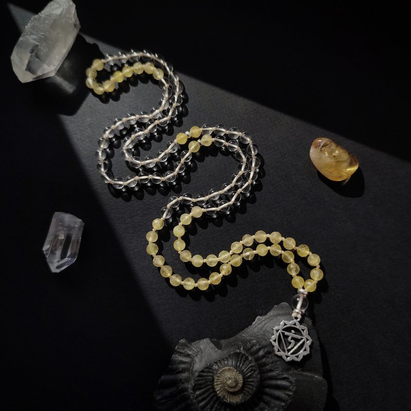 Mala Manipura - Citrine and Quartz Japa 108 beads Rosary Necklace - สร้อยคอ - เครื่องประดับพลอย สีเหลือง