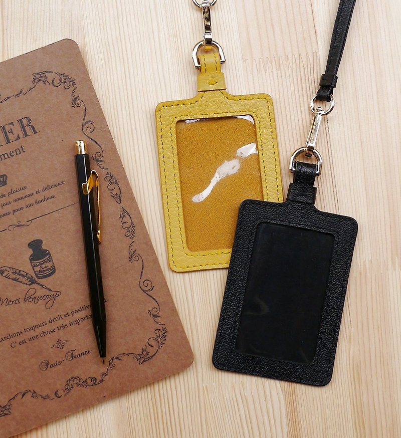 Leather straight ID card set / identification card set 1 into [multi-color optional & free branding] - ID & Badge Holders - Genuine Leather Black