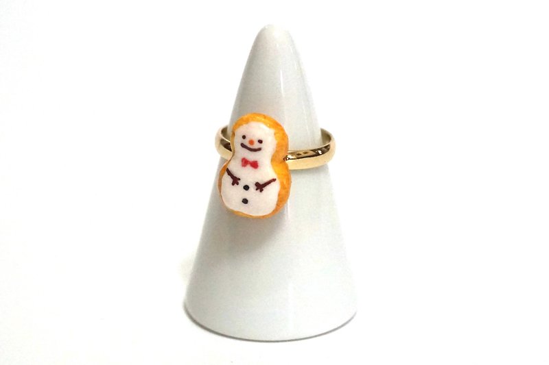 Little Snowman Frosted Cookie Ring | Simulation Mini Food Clay Ring - แหวนทั่วไป - ดินเหนียว ขาว