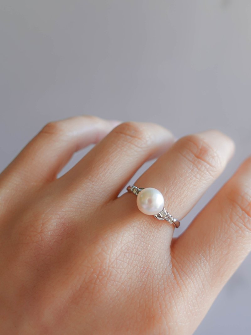 [Spot Sale] 14K White Gold Diamond Pearl Ring Fresh Gold Jewelry Women's Ring Valentine's Day Gift - แหวนทั่วไป - เพชร สีทอง