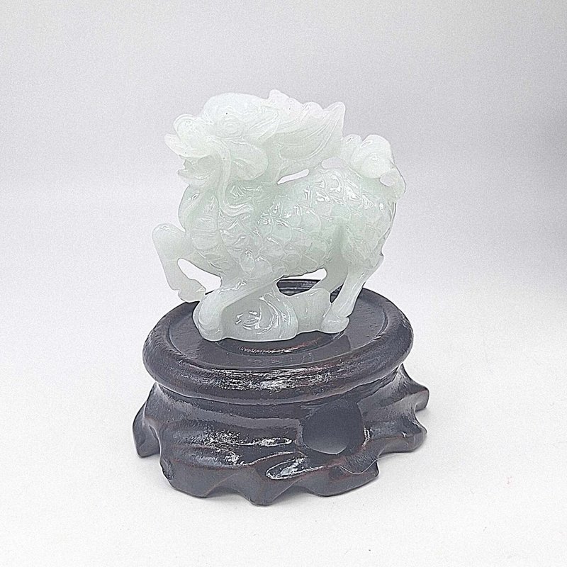 Icy three-dimensional finely carved jade unicorn | Natural Burmese jade A grade jadeite - Necklaces - Jade 