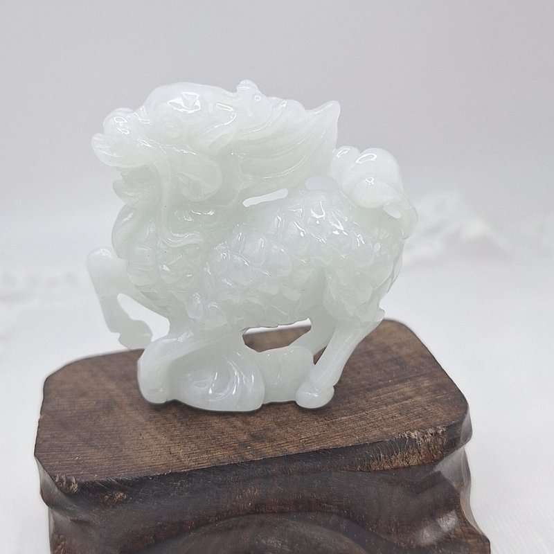 冰潤立體精雕玉麒麟 | 天然緬甸玉A貨翡翠 - 項鍊 - 玉石 