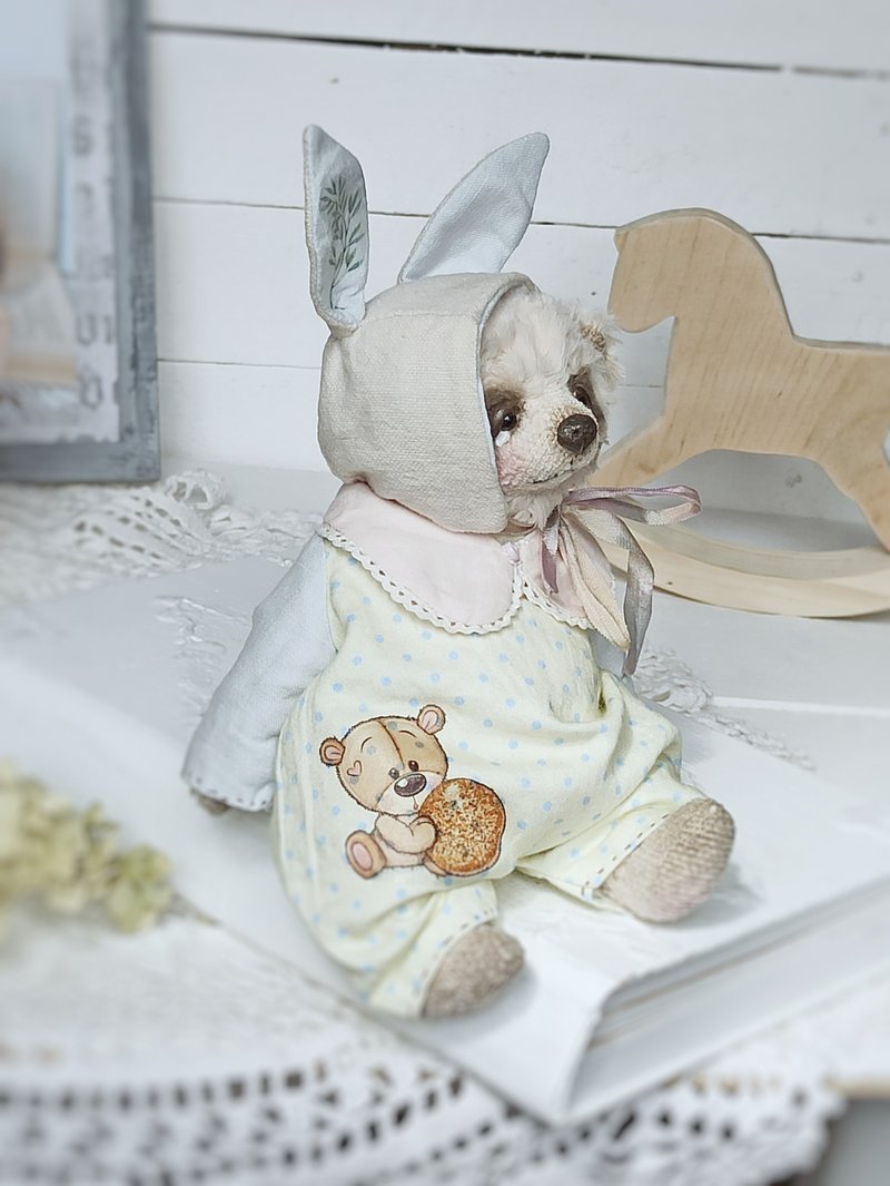 Plush teddy bear ooak, Artist Toy Bear, Vintge Teddy Bear, Vintage teddy - ตุ๊กตา - ผ้าฝ้าย/ผ้าลินิน สีเงิน