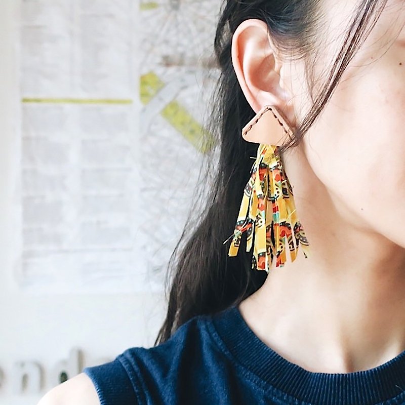 [endorphin] African style puffy earrings - ต่างหู - ผ้าฝ้าย/ผ้าลินิน สีเหลือง