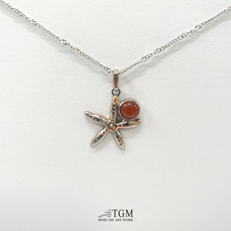 Starfish (Red) Necklace/Love/Gift/Wooden Gold/Agate - Necklaces - Other Metals 