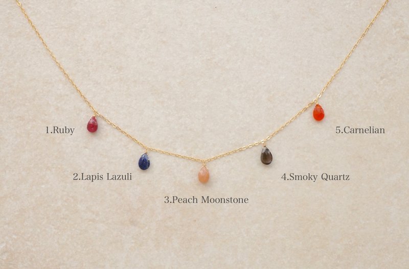 14kgf natural stone drop necklace - 項鍊 - 寶石 金色