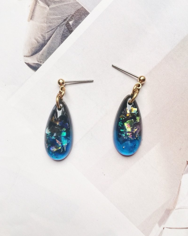 La Don - Long Water Drops - Starry Blue Ear Pins / Ear Clips - Earrings & Clip-ons - Acrylic Blue