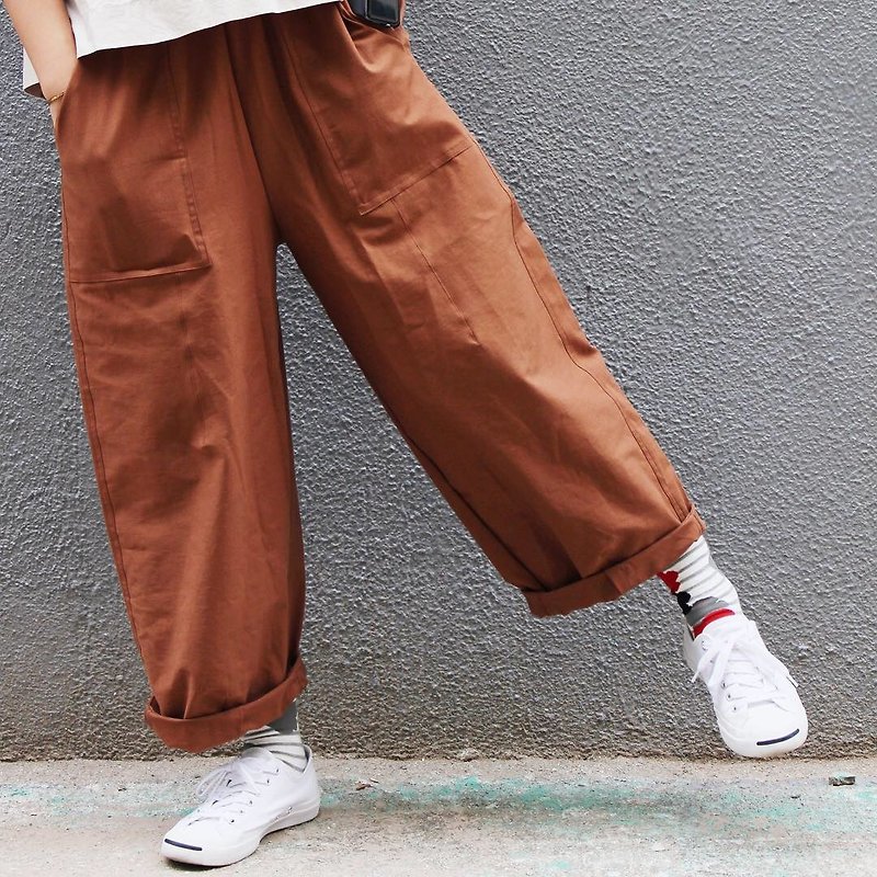 Homemade / pedicure pants - mud orange - กางเกงขายาว - ผ้าฝ้าย/ผ้าลินิน สีส้ม