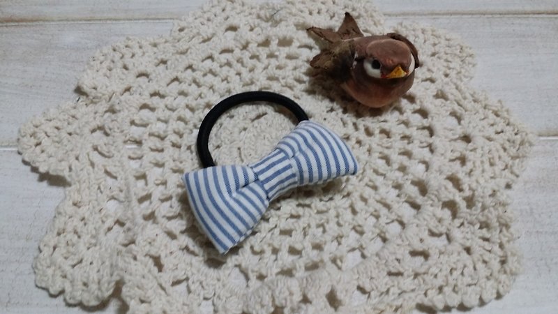 Light blue striped bow hair ring - Hair Accessories - Other Materials Blue
