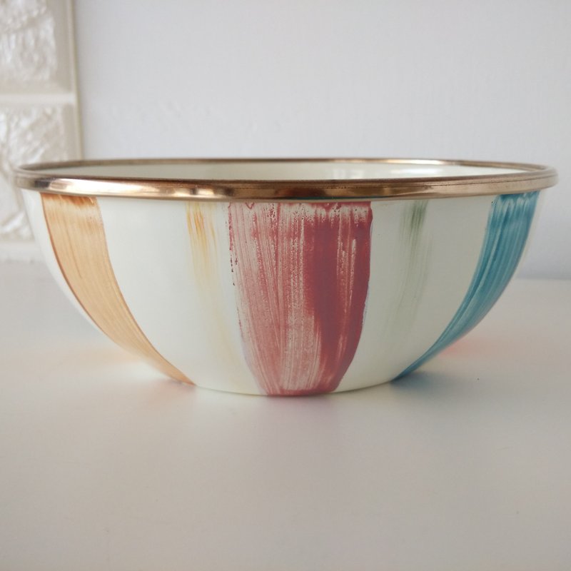 Colored stripes painted enamel bowl - Bowls - Enamel Multicolor
