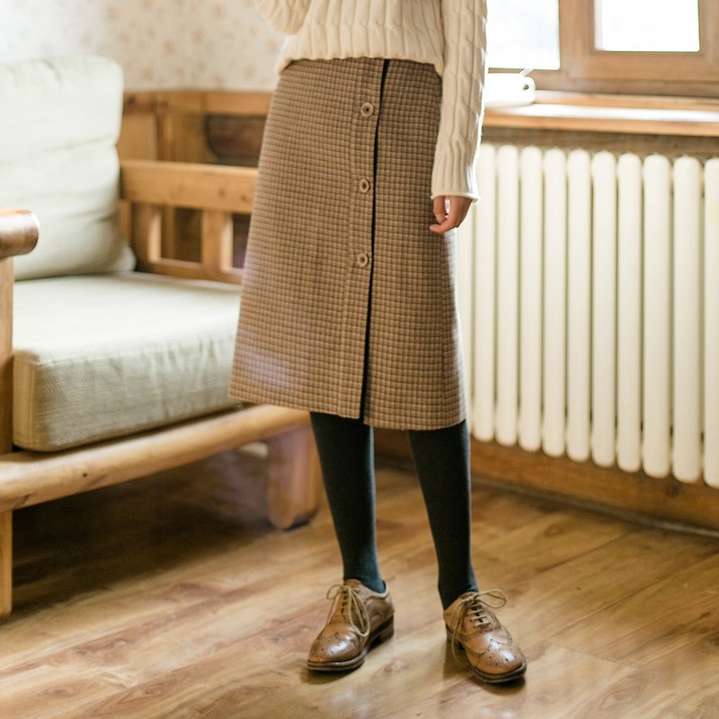 アン陳2017冬の新しい女性のワンピースの格子縞のスカートのドレス - スカート - その他の素材 カーキ