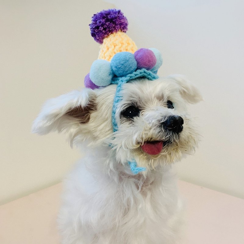 生日帽/吧噗與毛怪/寵物手工毛線帽/犬貓頭套/寵物狗狗貓咪帽子 - 寵物衣服 - 棉．麻 紅色