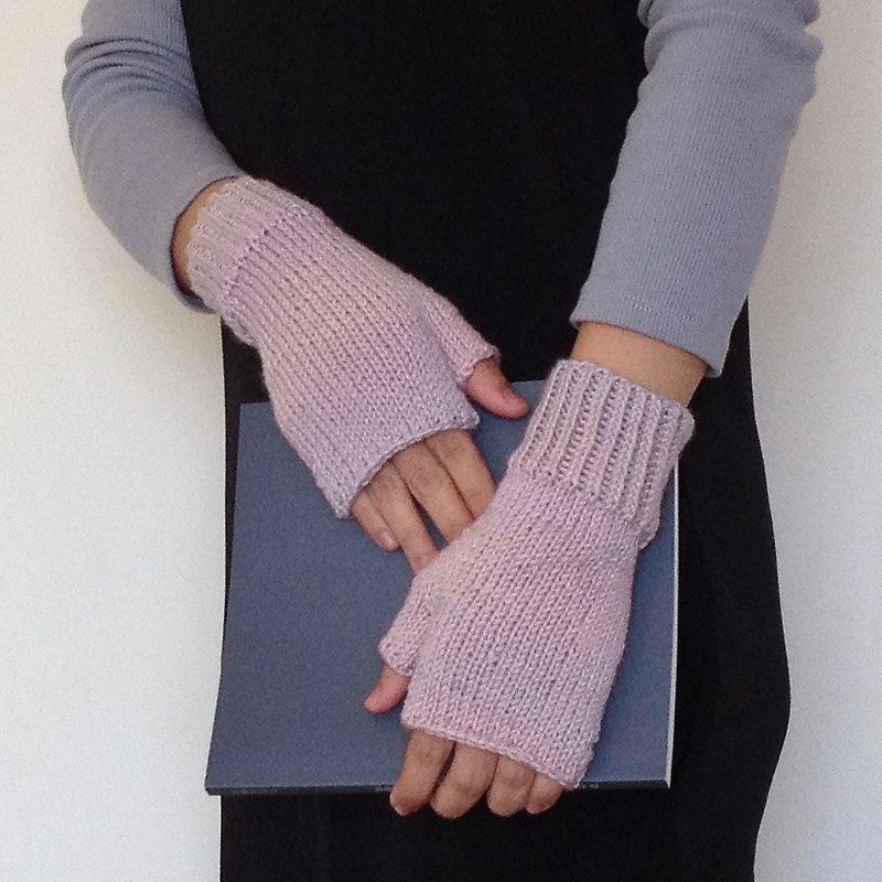 シャオファブリック手織りウールミット桜の雨 - 手袋 - ウール ピンク