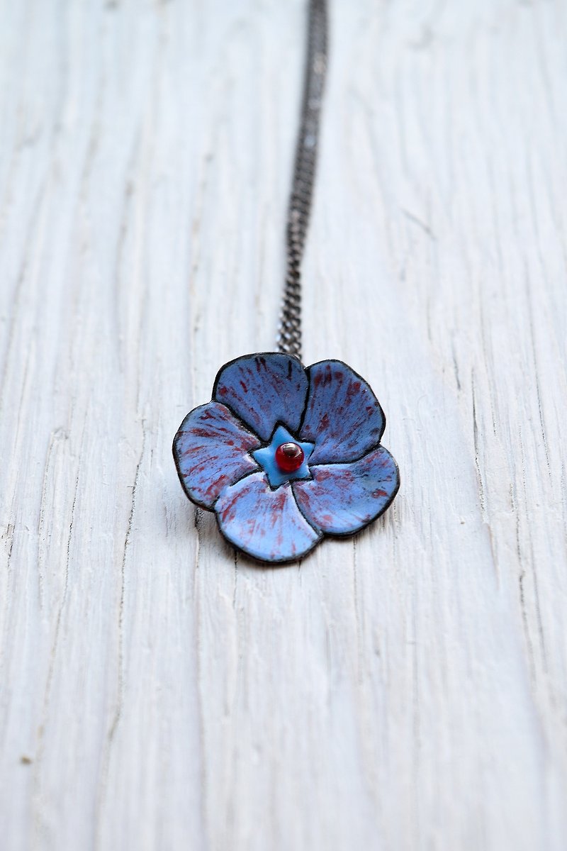 Blue flower necklace, Orchid, Natural jewelry, Flower necklace, Blue orchid. - สร้อยคอ - วัตถุเคลือบ สีน้ำเงิน