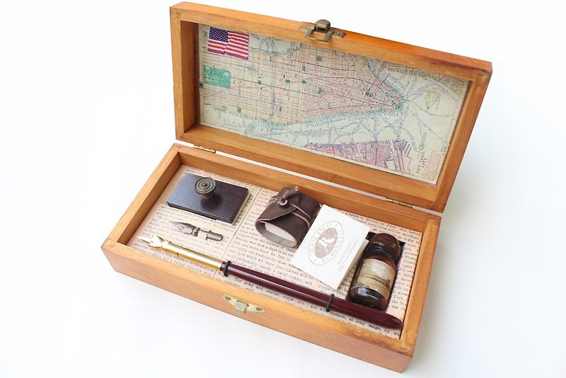 ◤ [Special Edition] permanent wooden classical early New York Street view of a metal pen dip pen gift box | Continental stationery Francesco Rubinato - อุปกรณ์เขียนอื่นๆ - ไม้ 