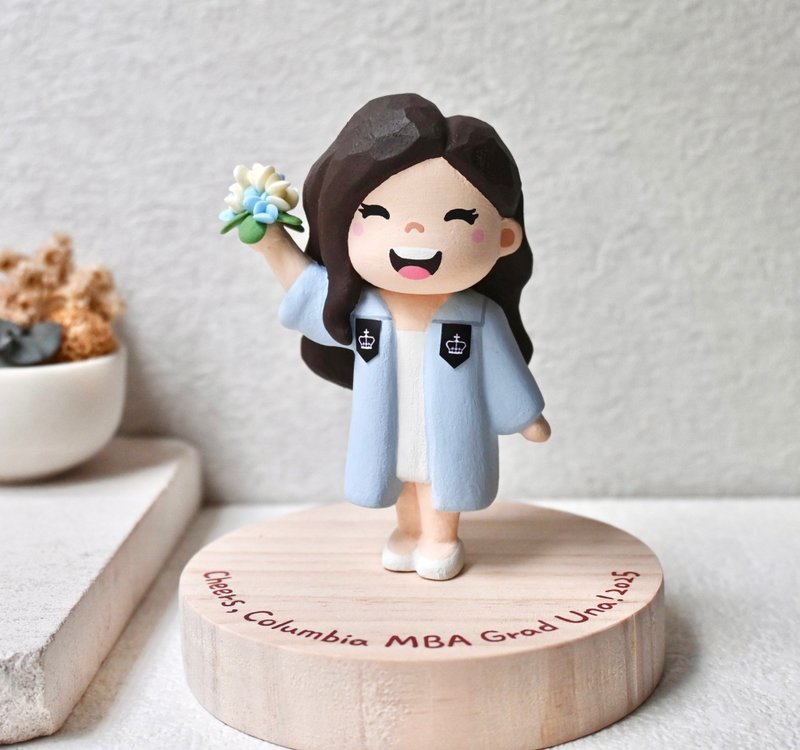 客製化 可愛人物公仔小木雕  單人 客製化禮物 療癒擺飾 - 公仔/玩偶 - 木頭 多色