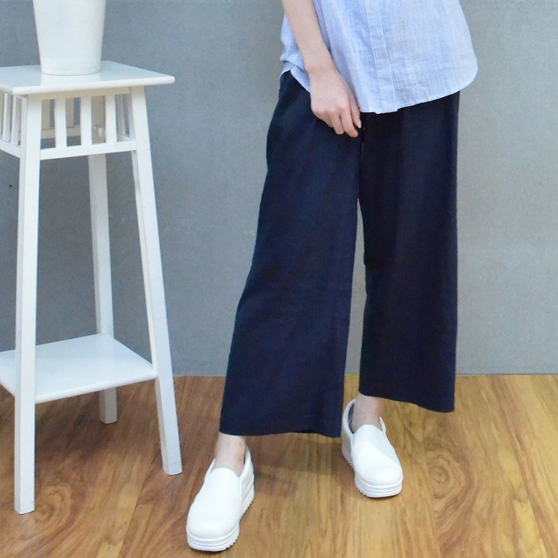 Wide pantyhose cotton Linen(co tricolor) - กางเกงขายาว - ผ้าฝ้าย/ผ้าลินิน สีดำ