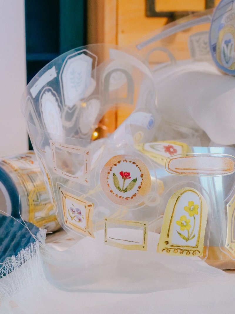 フレームと花々 グロスつや消し金型抜きPETテープ（特殊インク＋白インク、剥離紙付き） - マスキングテープ・PET テープ - その他の素材 