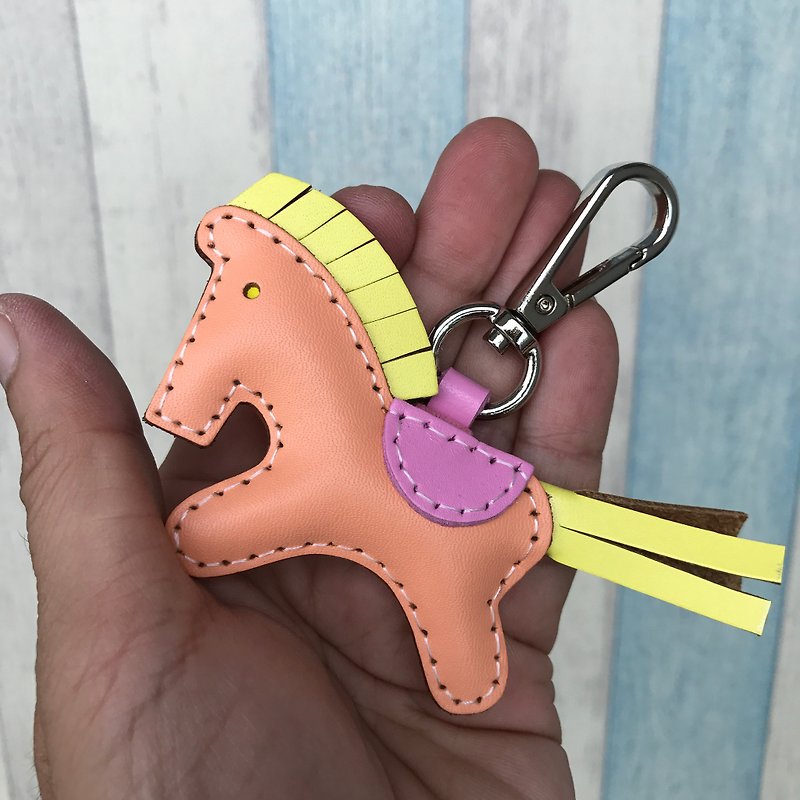 療癒小物 手工皮革 桃色 可愛 小馬 純手工縫製 鑰匙扣 小尺寸 - 鑰匙圈/鑰匙包 - 真皮 粉紅色