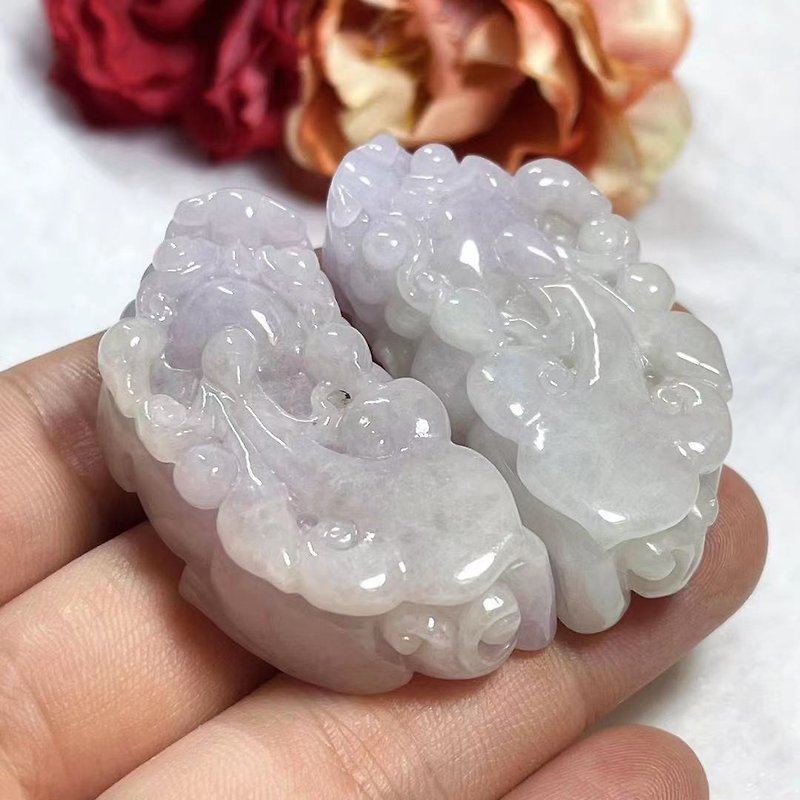 Treasure Crystal Stone/ natural jade pendant A cargo brave / concentrated Purple Jade / concentrated purple brave / wishful brave / spring color - Necklaces - Jade 