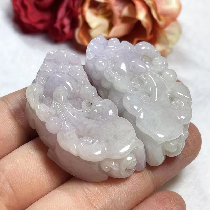 Treasure Crystal Stone/ natural jade pendant A cargo brave / concentrated Purple Jade / concentrated purple brave / wishful brave / spring color - สร้อยคอ - หยก 