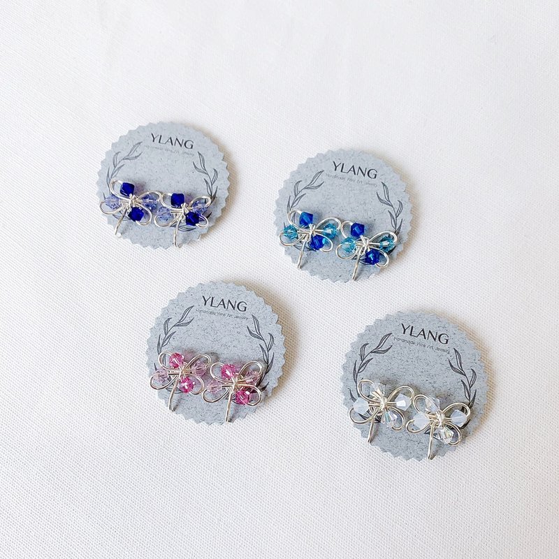 YLANG【綻放-銀框】花形水晶貼耳Swarovski/藝術銅線 - 耳環/耳夾/耳骨夾 - 其他金屬 多色