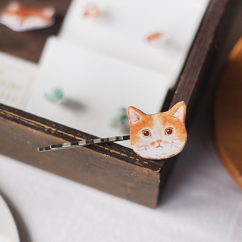 Small animal hairpin - orange cat - Hair Accessories - Resin Orange