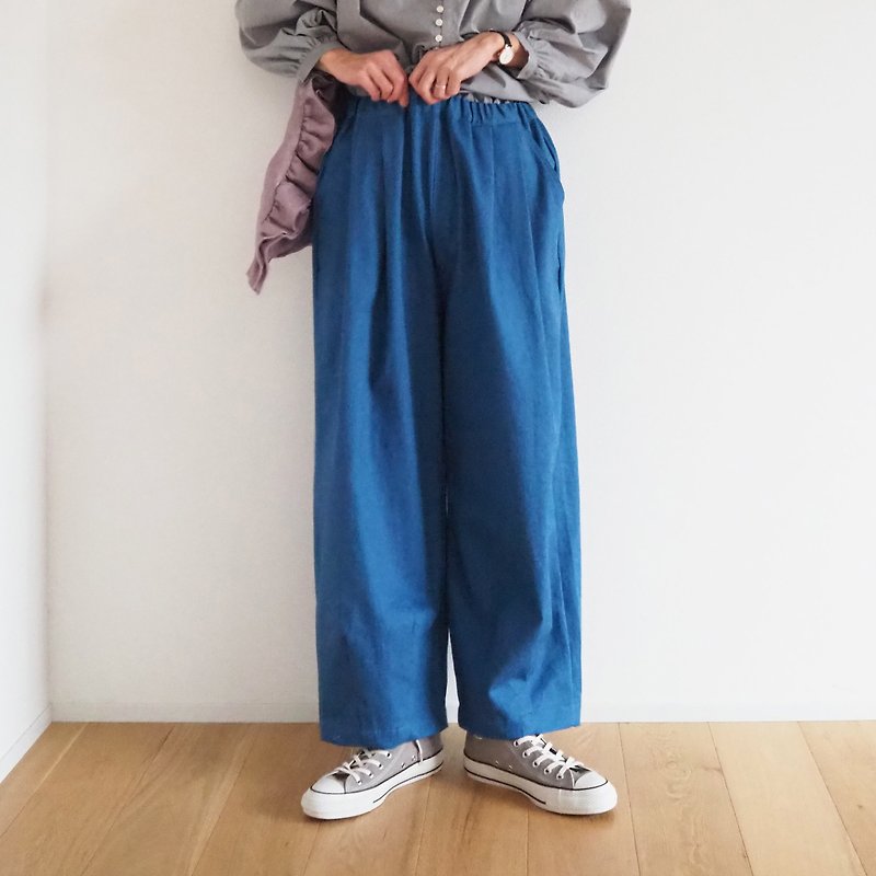 Pre-order Cotton linen tuck pants / BLUE - パンツ レディース - コットン・麻 ブルー