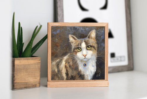 ［匿名で配送］一点もの 猫 油絵 油彩 絵 インテリア 匿名］一点もの 猫 油絵 油彩 絵 インテリア