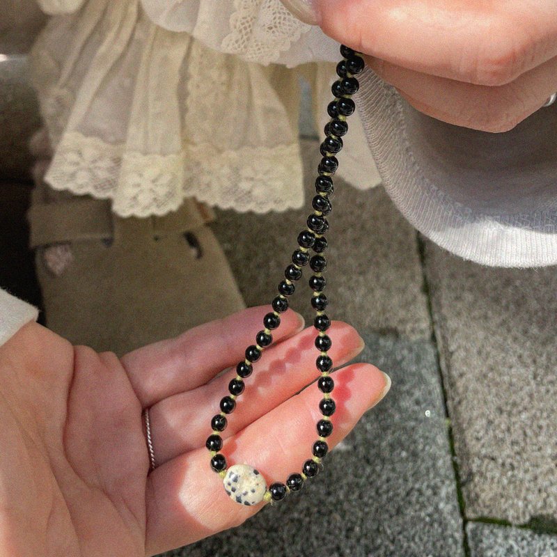 Black Matcha Cookie Onyx Necklace - 項鍊 - 不鏽鋼 黑色