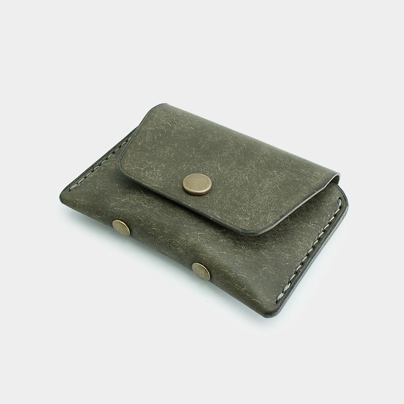 RENEW - Coin purse Italian vegetable tanned leather hand-stitched gray-green Grigio card pack - Coin Purses - Genuine Leather Gray