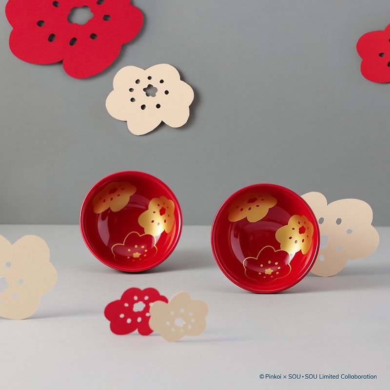 【Pinkoi x SOU・SOU】Double bowl soup chopsticks gift box set hohoemi - Bowls - Porcelain Red