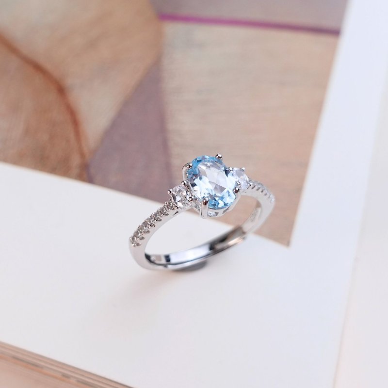1 carat natural topaz Stone blue azure luster natural Gemstone sterling silver ring gift hot sale - แหวนทั่วไป - เงินแท้ สีน้ำเงิน