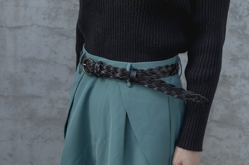 Craftsman hand-woven design four-strand braided construction method leather belt braided belt belt - width 25mm - Belts - Genuine Leather 