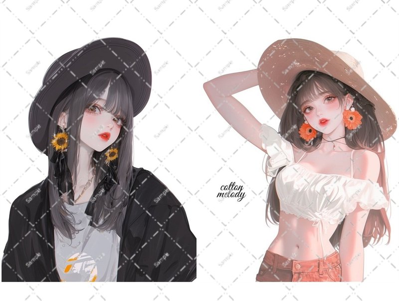 original sticker no.6289 人物ステッカー オリジナルステッカー 人物ステッカー 女の子ステッカー オリジナル人物ステッカー - 貼紙 - 紙 