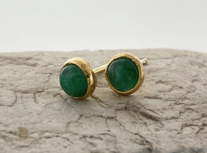 K24 Pure Gold+Emerald 天然エメラルド 純金スタッドピアス - 耳環/耳夾/耳骨夾 - 其他金屬 