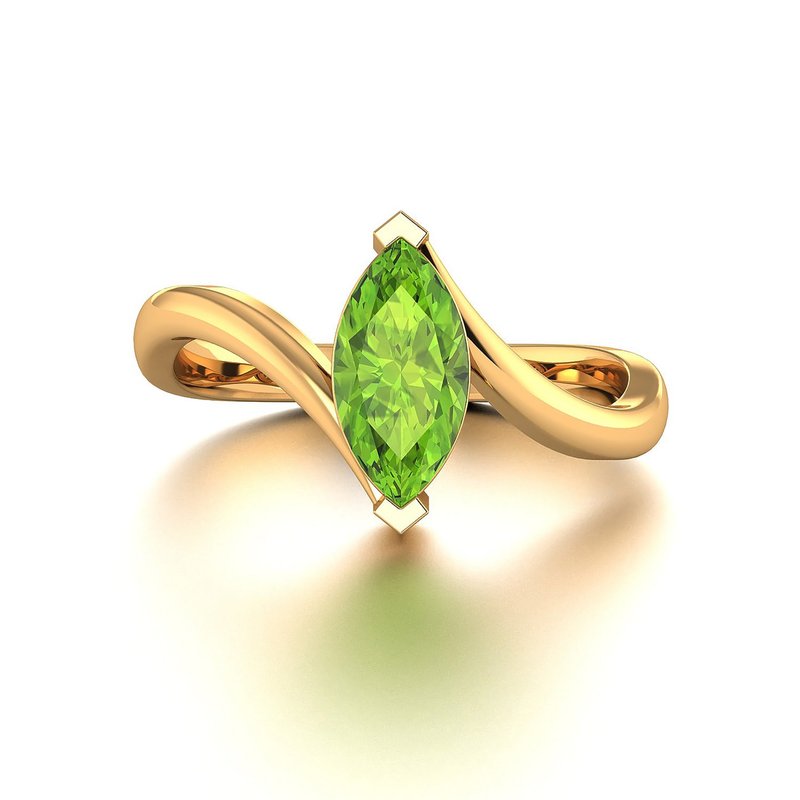 【PurpleMay Jewellery】18K金天然马眼形状橄榄石戒指 - R124 - 戒指 - 寶石 綠色