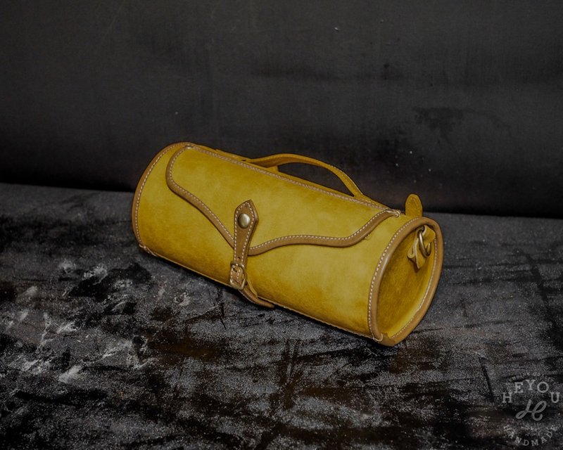 3-way Leather Drum Bag 手提/肩背/側掛三用隨身圓筒包磨砂黃 - 側背包/斜背包 - 真皮 多色