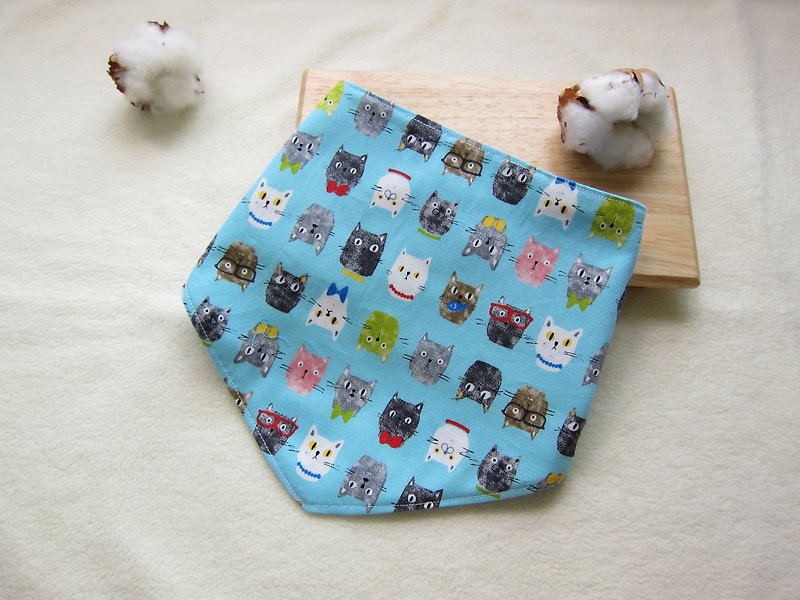 貓咪好朋友-嬰兒寶貝純棉三角巾、口水巾(天空藍色) - 圍兜/口水巾 - 其他材質 藍色