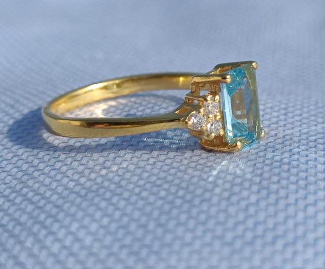 【売り切り御免！】 トパーズ ブルー ナチュラル リング、14K ブルー ゴールド アクセサリー