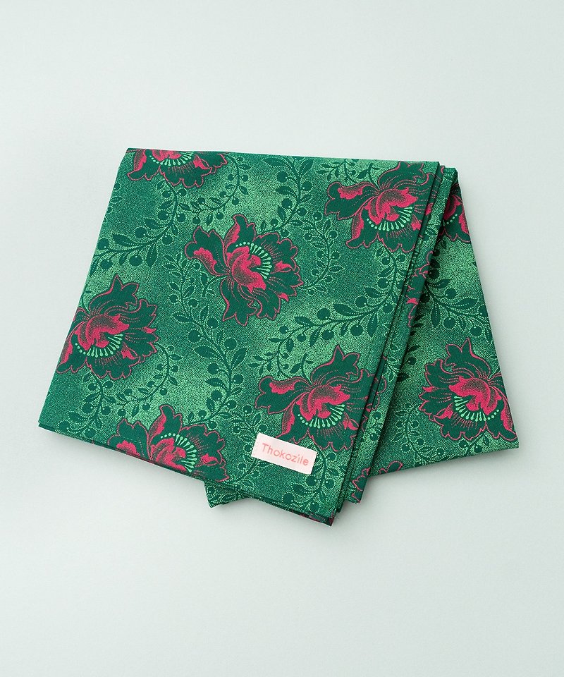 GREEN FLOWER BANDANA SCARF - 絲巾 - 棉．麻 綠色